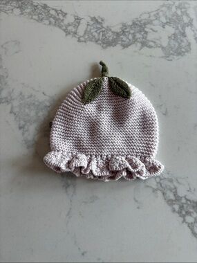 Old Navy Bay Knit Ruffle Beanie - Light Pink with Green Leaves